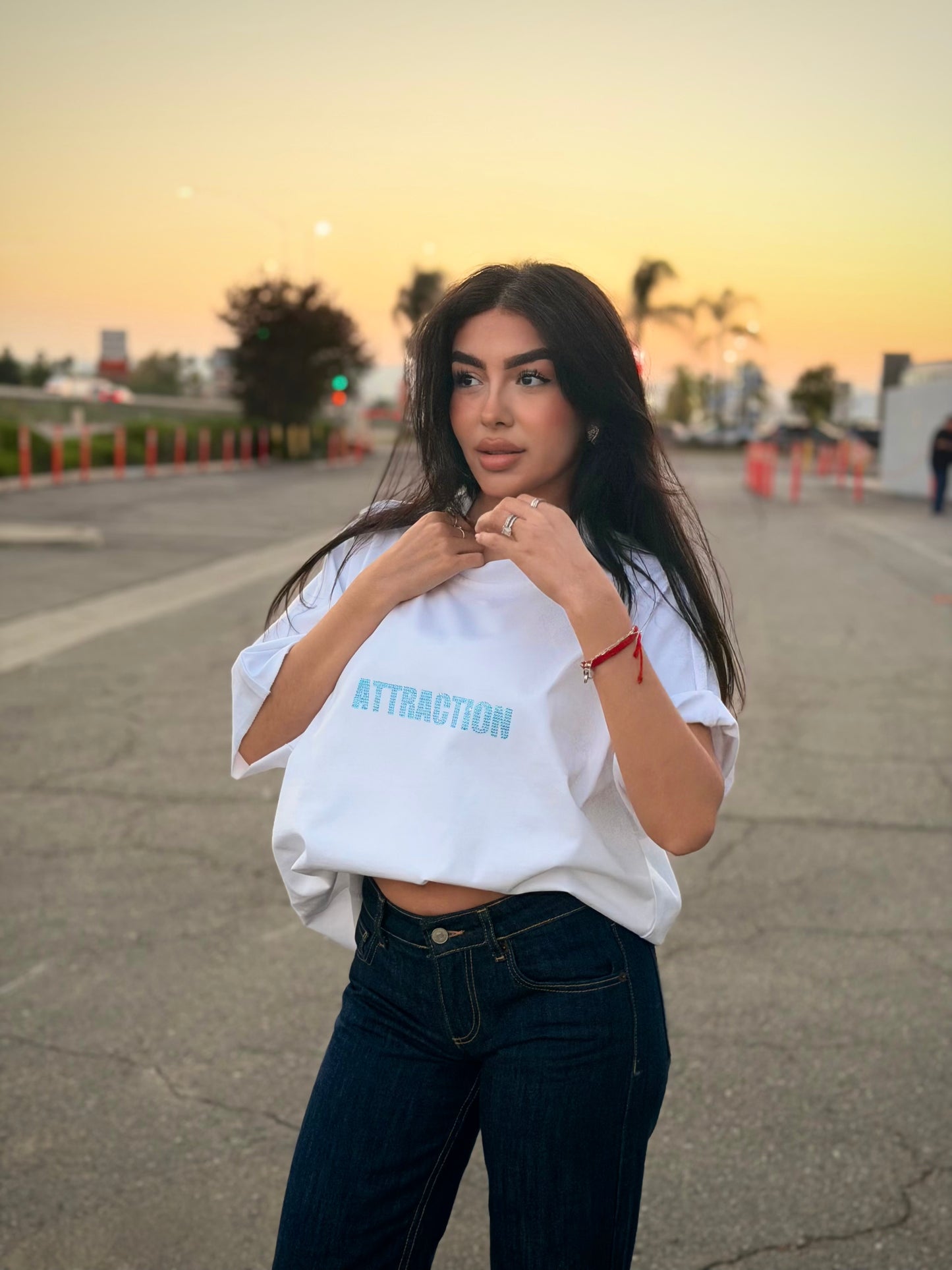 Teal Attract Good Energy Rhinestone Tee