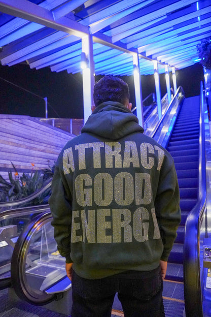Attract Good Energy Vol. 3 Rhinestones Forest Green Hoodie