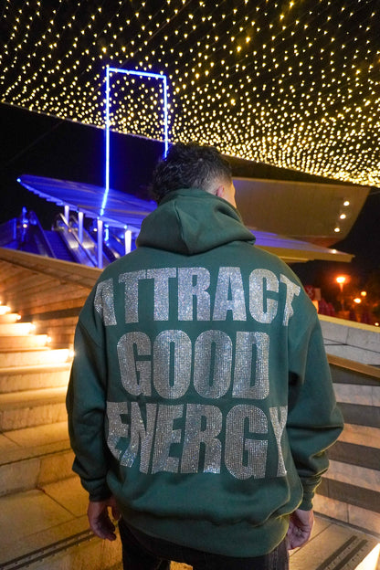 Attract Good Energy Vol. 3 Rhinestones Forest Green Hoodie
