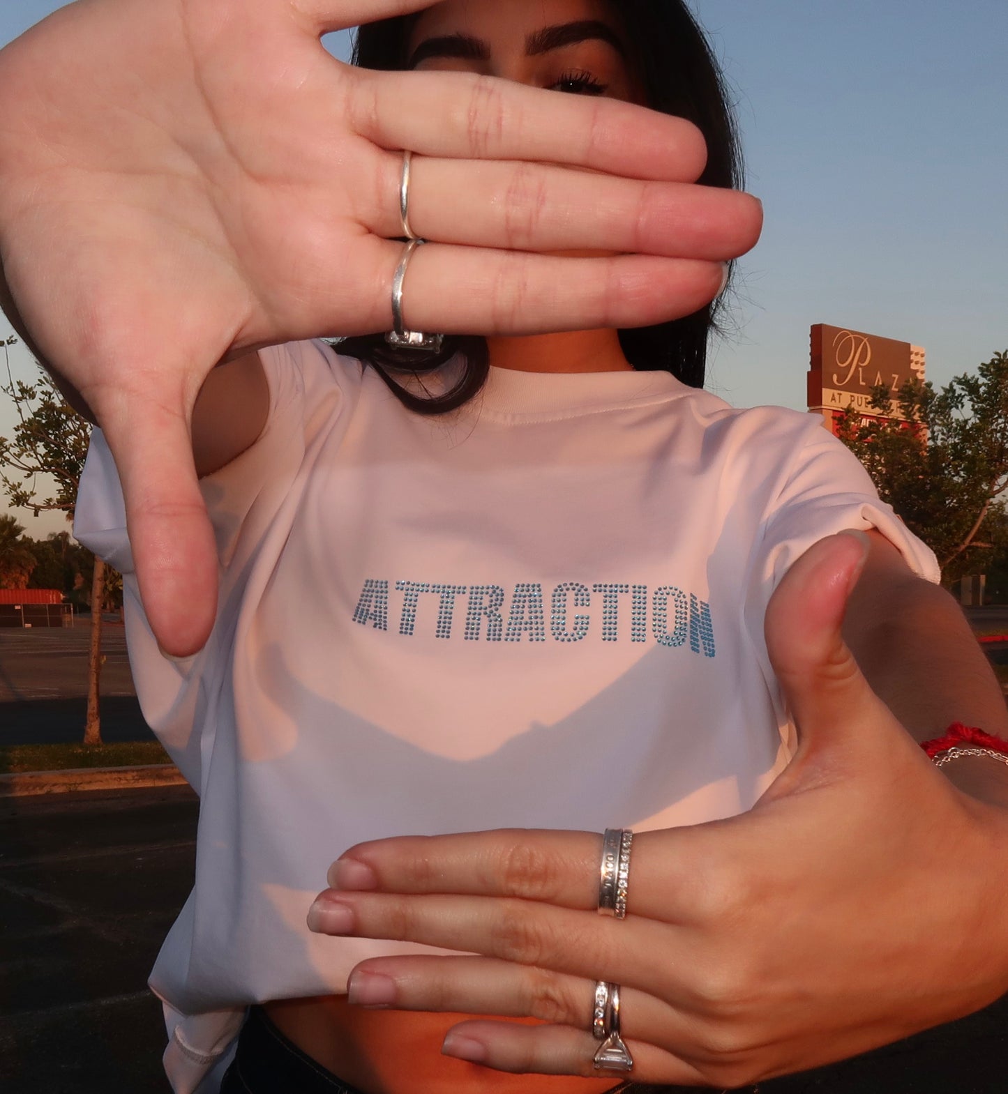 Teal Attract Good Energy Rhinestone Tee