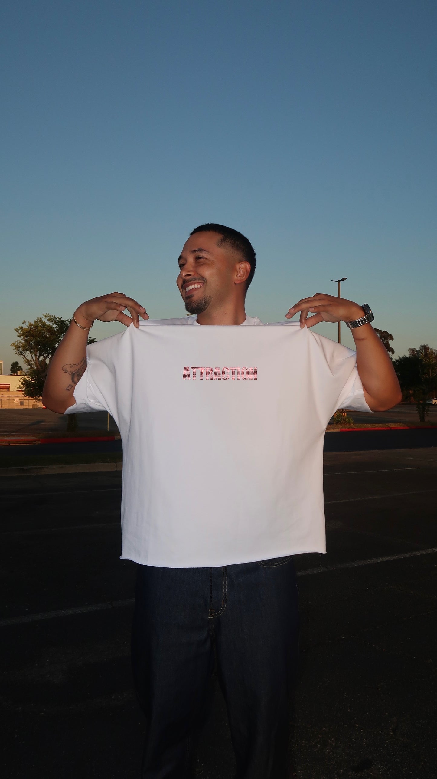 Red Attract Good Energy Rhinestone Tee